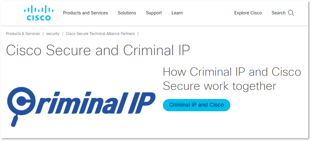 Criminal IP, siber saldırılara karşı koymak için Cisco Secure ile entegre oldu