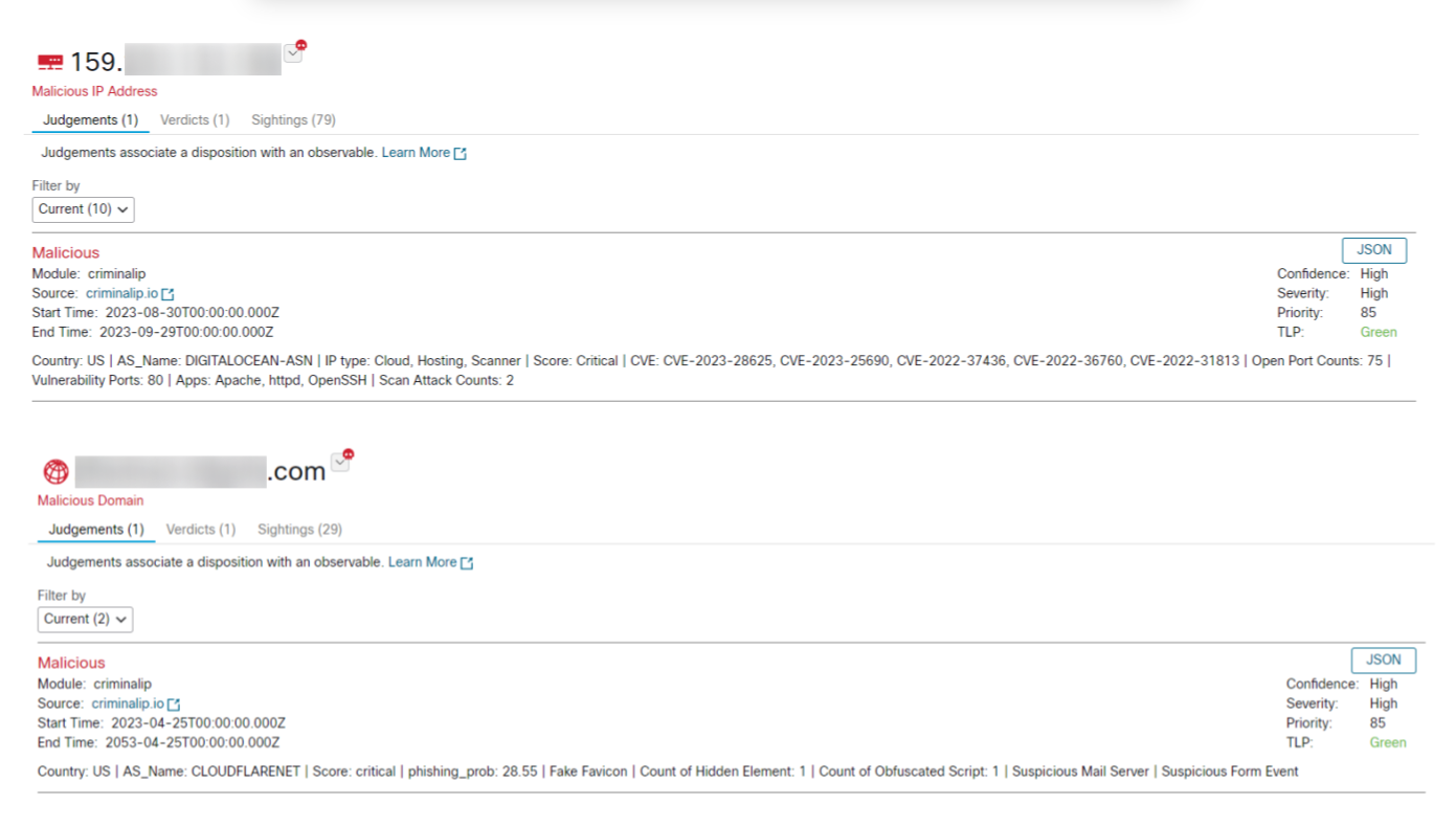 Search Results of Malicious Assets Sourced by Criminal IP