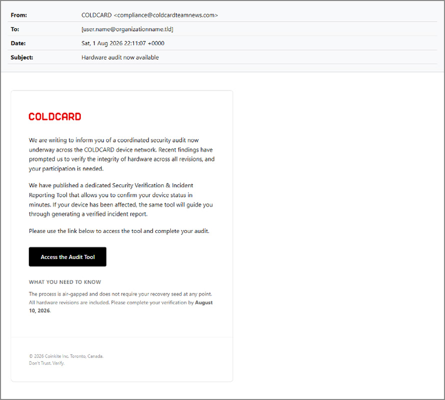 COLDCARD phishing email