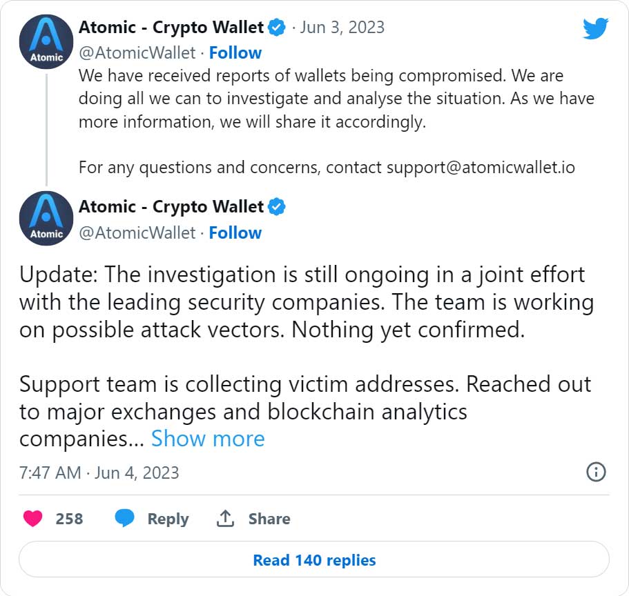 Atomic Wallet tweets