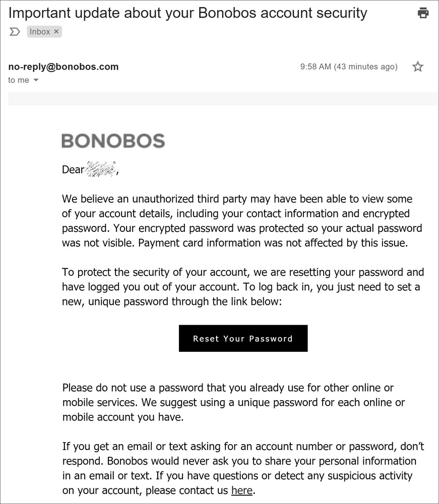 Bonobos data breach notification