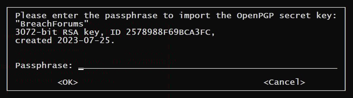 Passphrase-protected BreachForums PGP private key