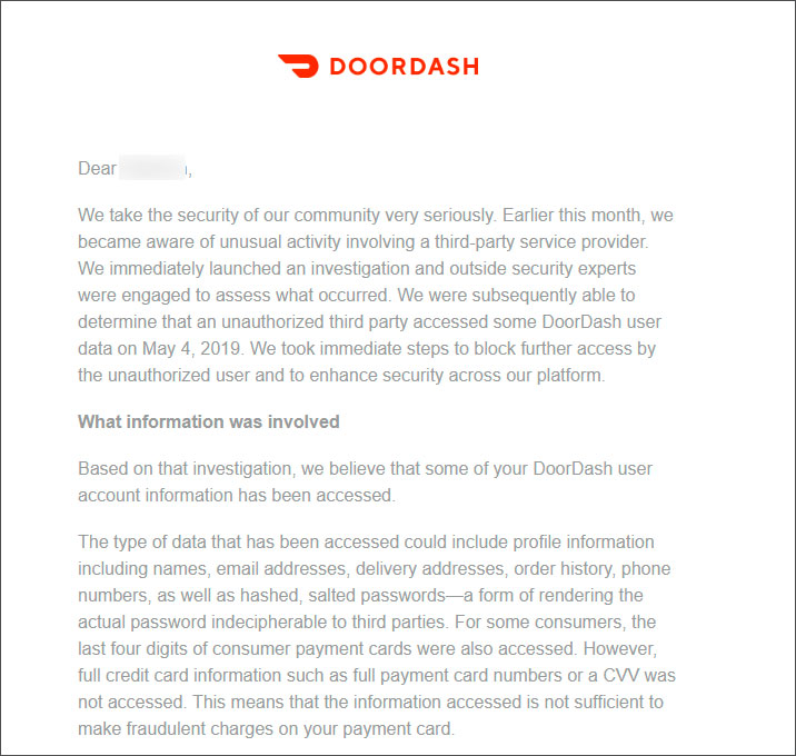 DoorDash confirms data breach affected 4.9 million customers