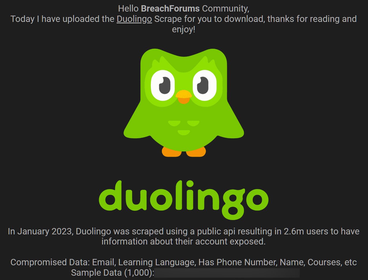 Duolingoがデータを実質的に無料でスクレイピングして流出