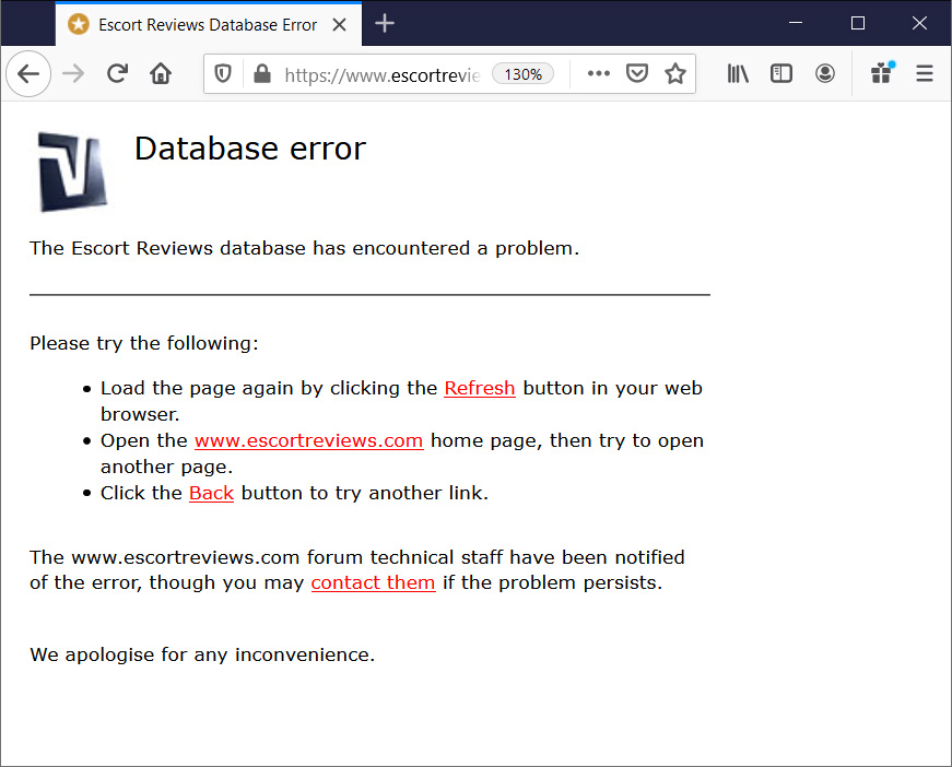 vBulletin error on EscortReviews.com