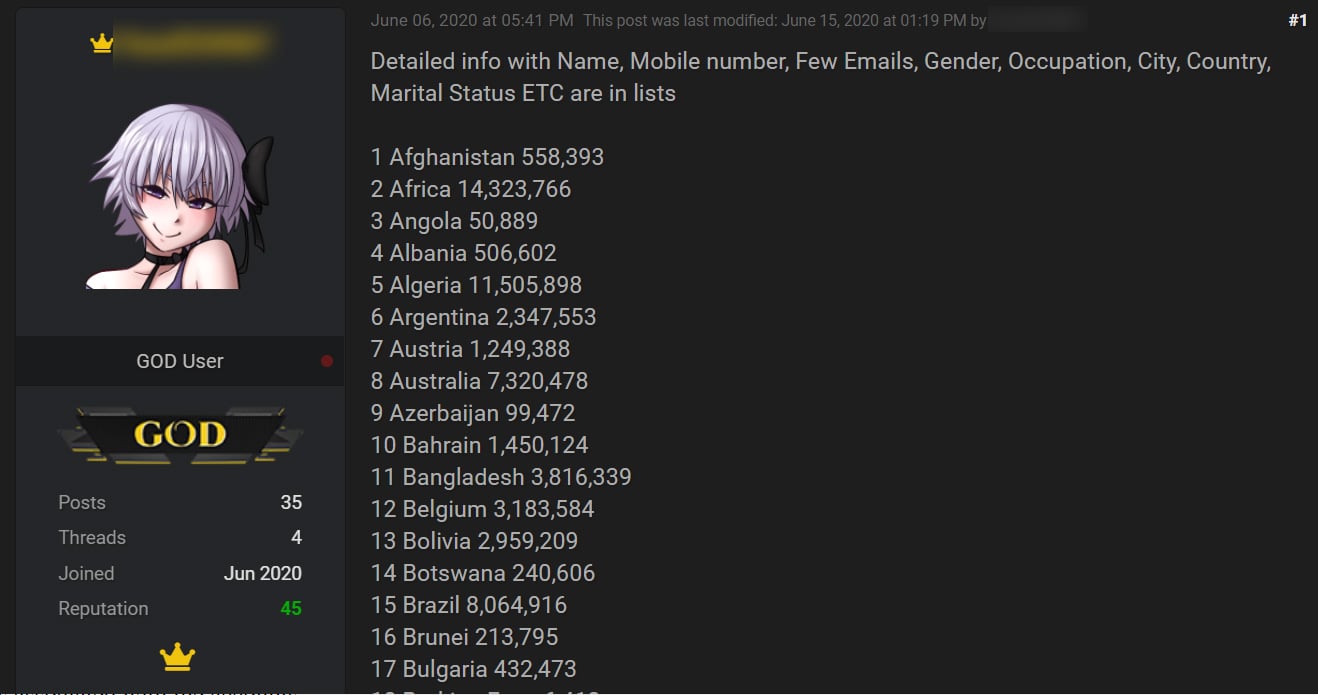 La venta inicial de datos de Facebook en junio de 2020