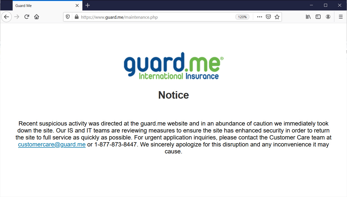 guard.me website maintenance page