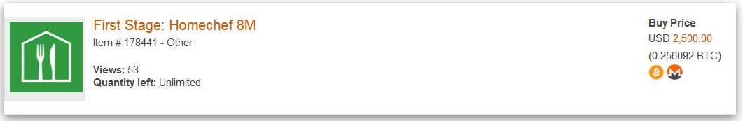 Dark web marketplace ad for Home Chef database
