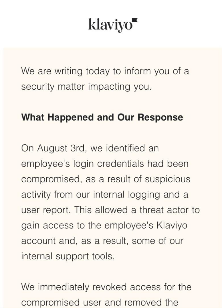 Data breach notification sent to Klaviyo customers