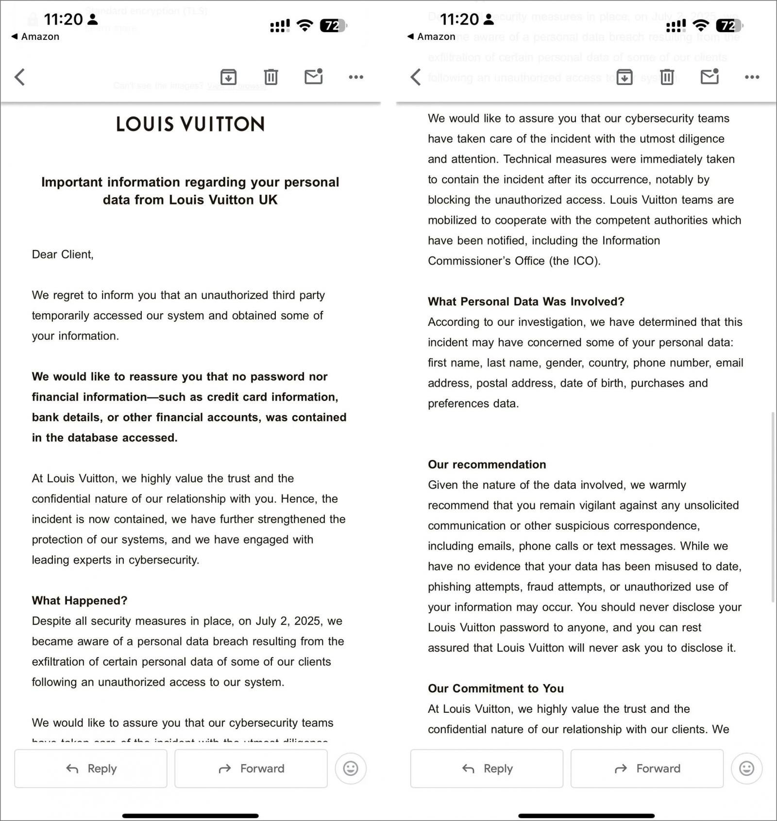 Louis Vuitton says regional data breaches tied to same cyberattack 2 Louis Vuitton data breach notification to UK customers