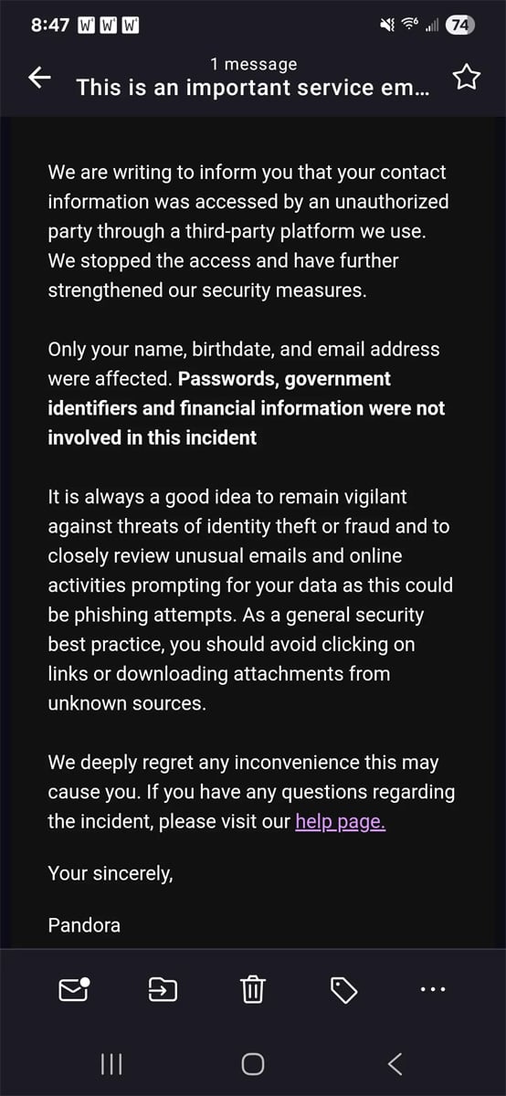 Pandora confirms data breach amid ongoing Salesforce data theft attacks 2 https://www.reddit.com/r/PandoraCollectors/comments/1mi5646/comment/n71x0k3/