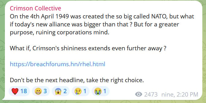 Crimson Collective's Telegram post