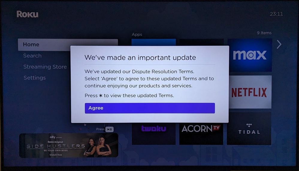 Roku prompting users to agree to new terms