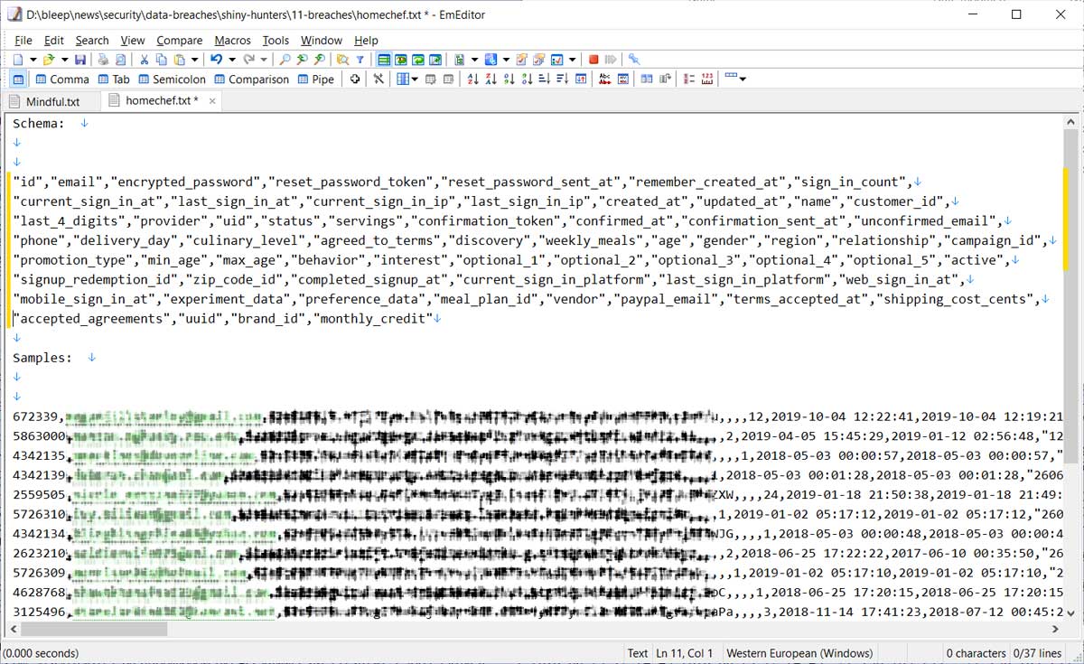 Sample user database being sold
