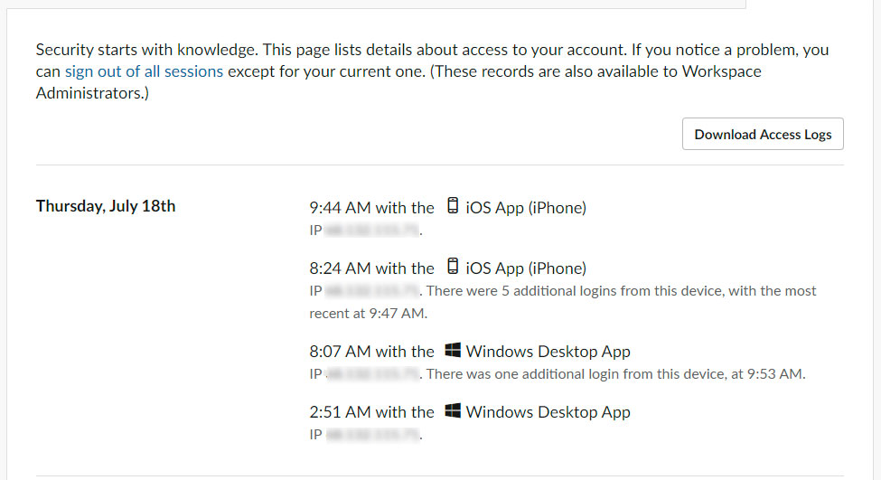 Example Slack Workspace Access Logs