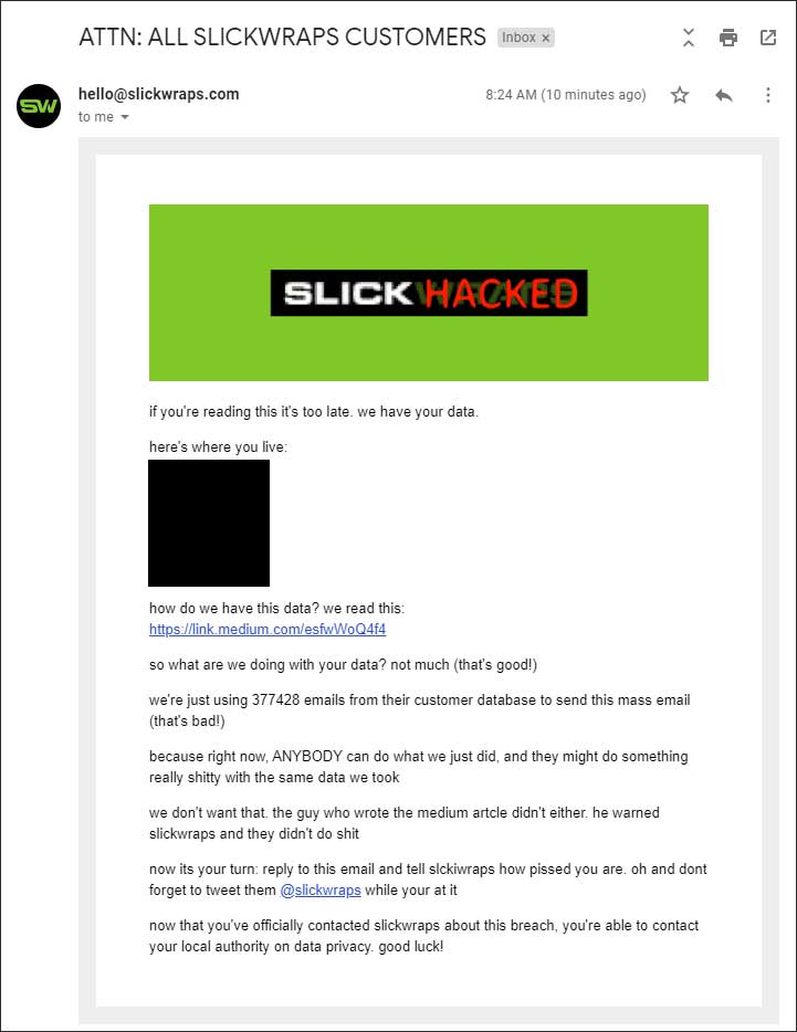Email to SlickWrap customers
