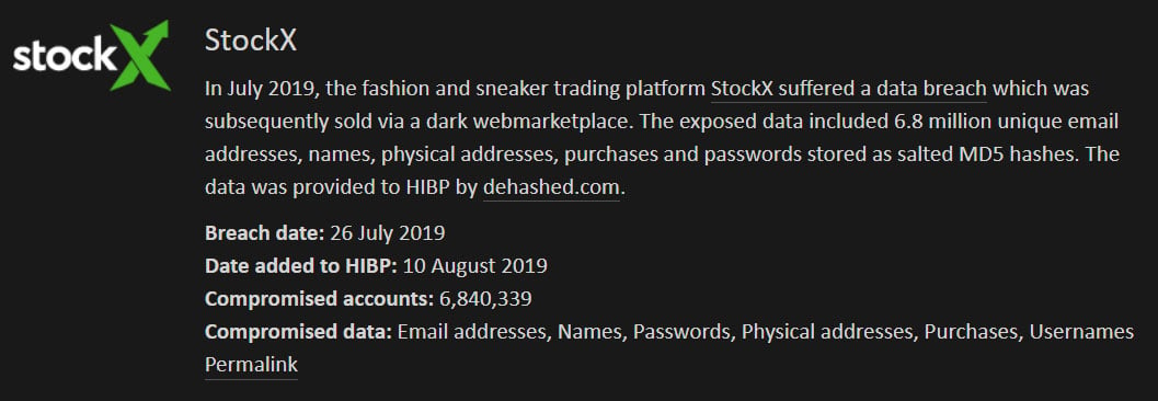 Database From Stockx Hack Sold Online Check If You Re Included