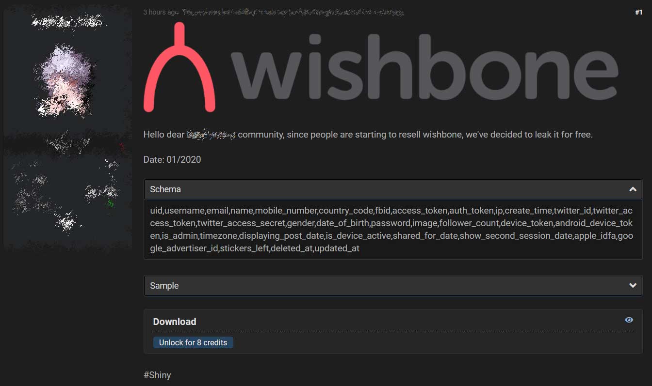 Wishbone database leaked for free