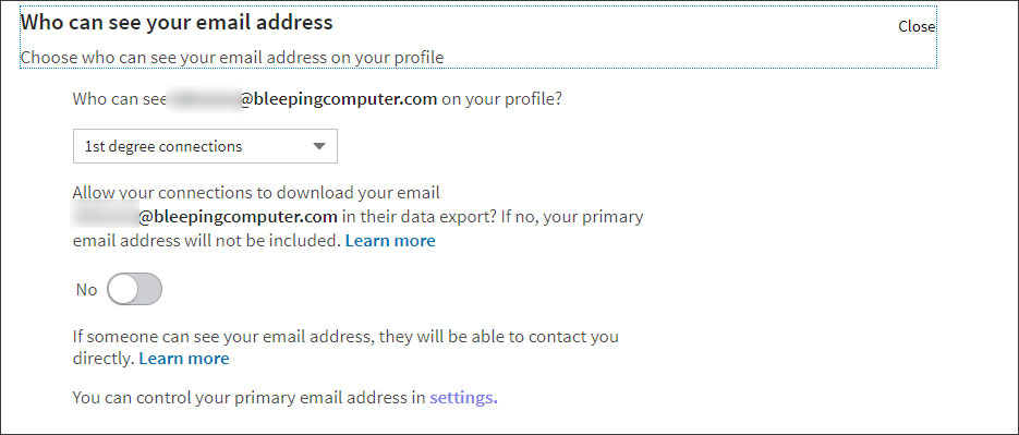 LinkedIn Email Privacy Settings