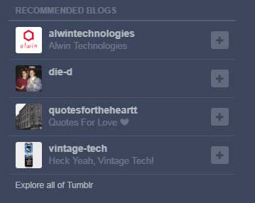 Tumblr Recommended Blogs Feature