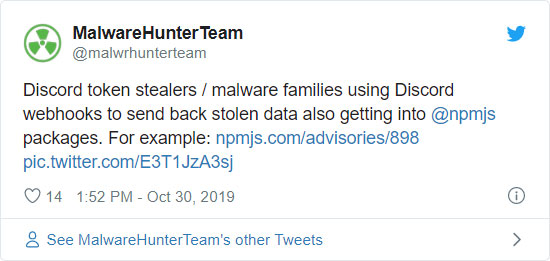 MalwareHunterTeam on X: Another usual Discord token stealer that