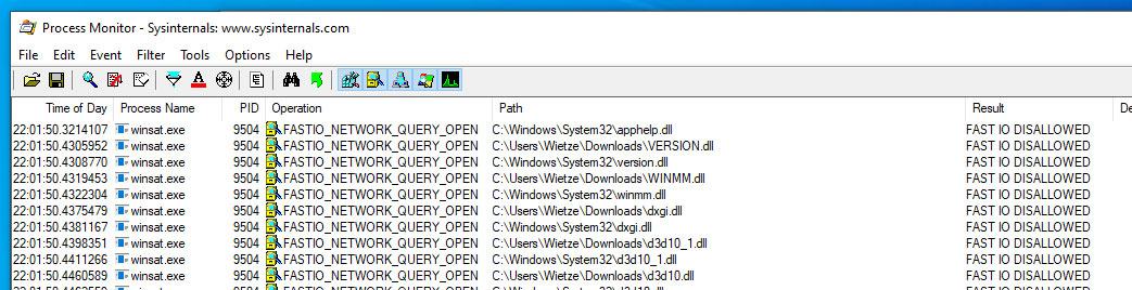 Process monitor showing accessed DLLs