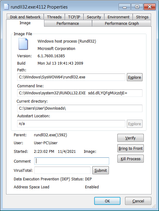 Password-stealing trojan launched by Rundll