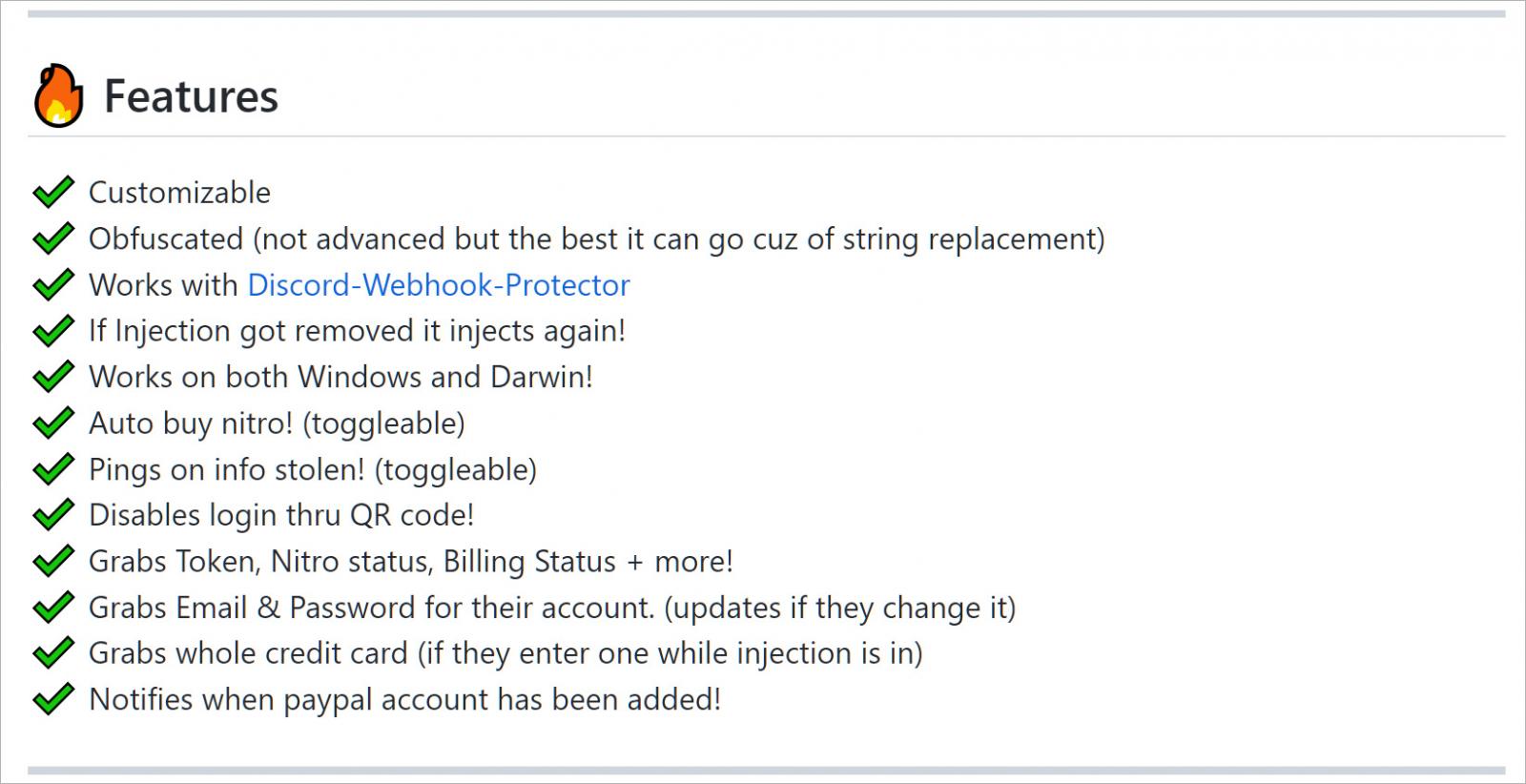 Discord-Injection project features