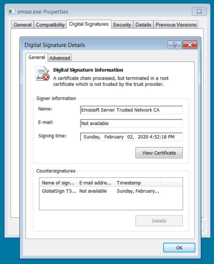 MeshCentral executable signed with fake Emsisoft certificate