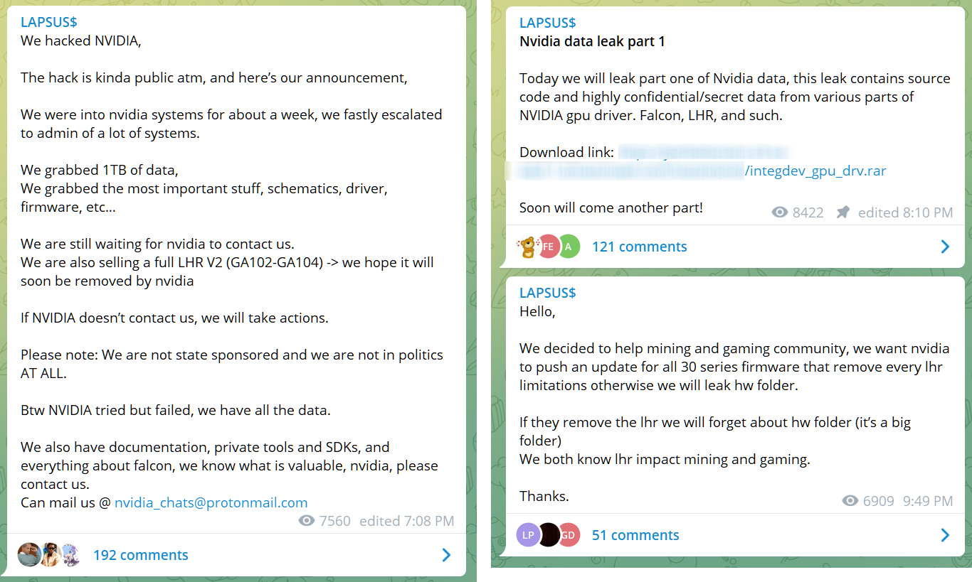 Lapsus$ messages about the NVIDIA attack