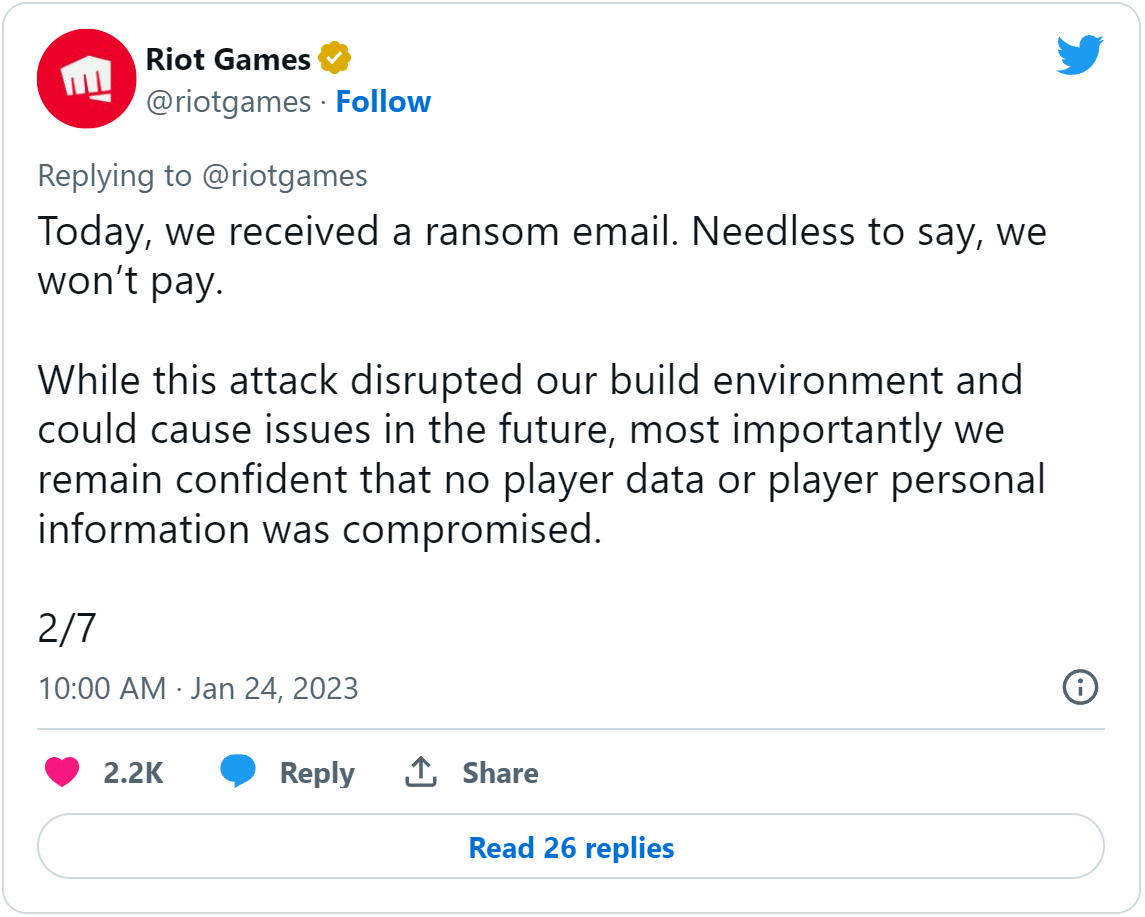 Riot Games tweet