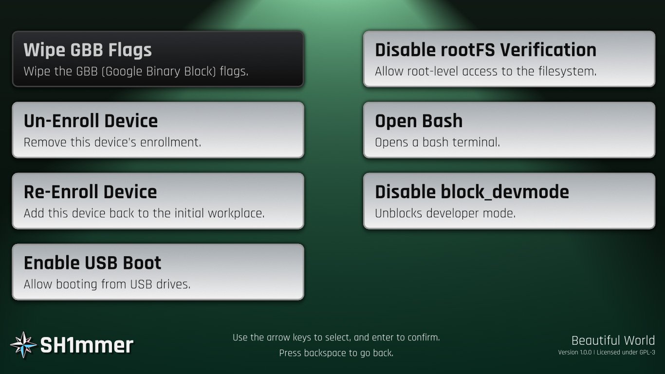 Sh1mmer operating menu