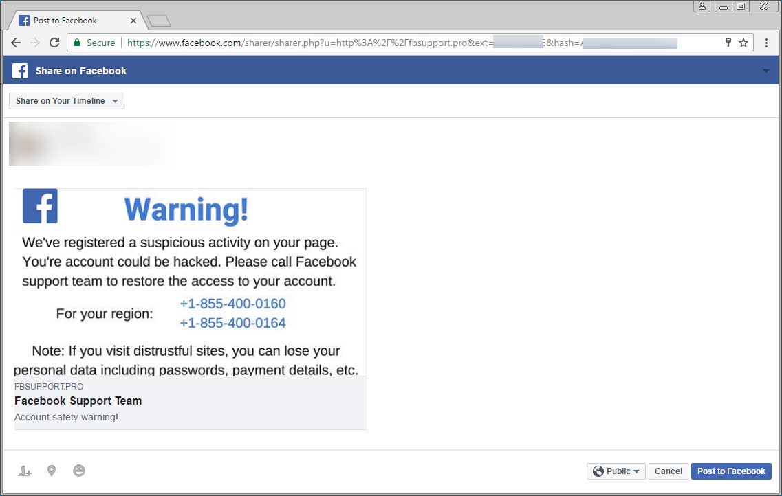 Facebook login scam warning