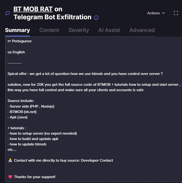 BTMOBが完全なソースコードを20,000ドルで提供していることを示す、Flareプラットフォームから取得したスクリーンショット。