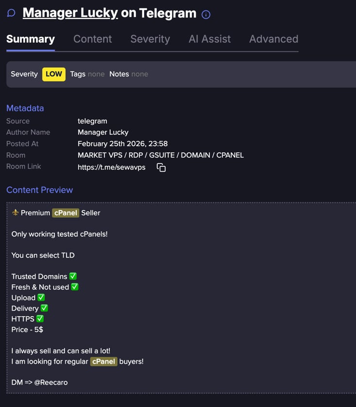 A cPanel advertisement