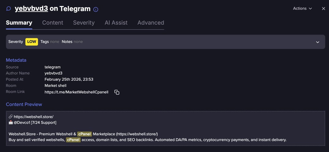 Selling cPanel in a dedicated black-market store