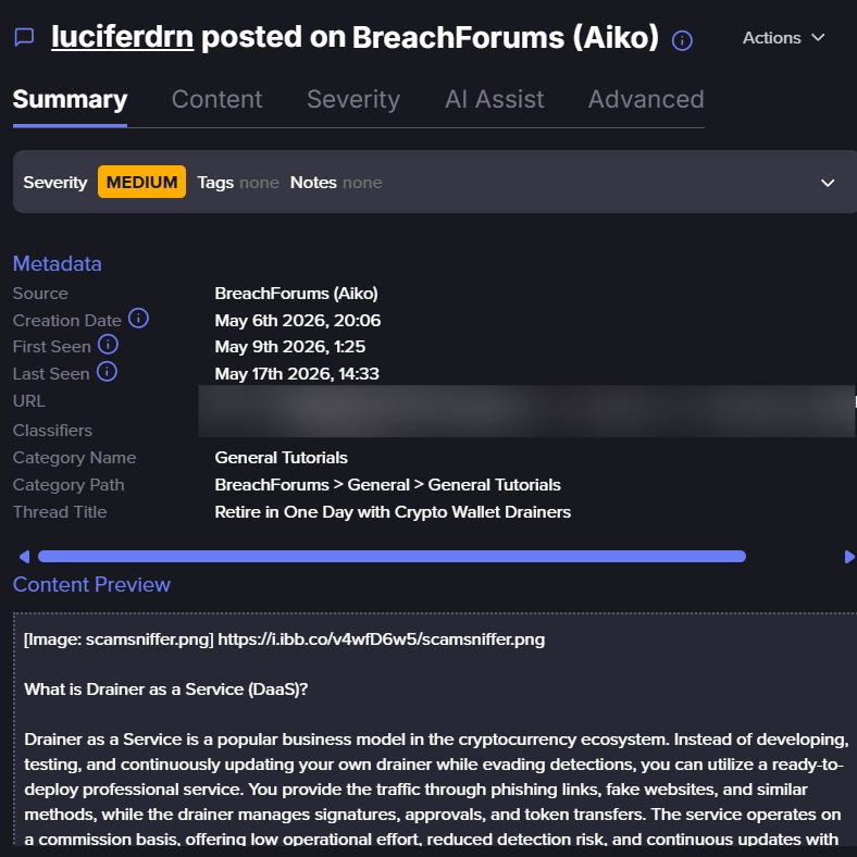 Screenshot from Flare platform for one of Lucifer's team posts.