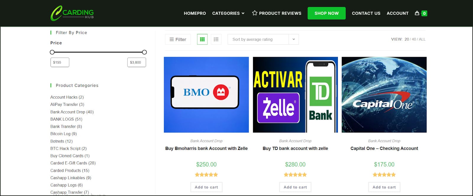 Screenshot from one of the recommended shops in the guide, named 