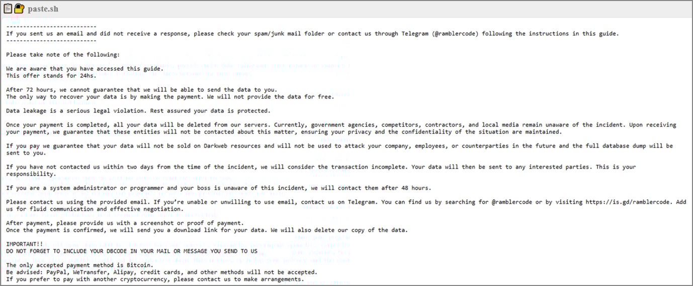 You can observe how the attackers apply psychological pressure points and unfold the double extortion.