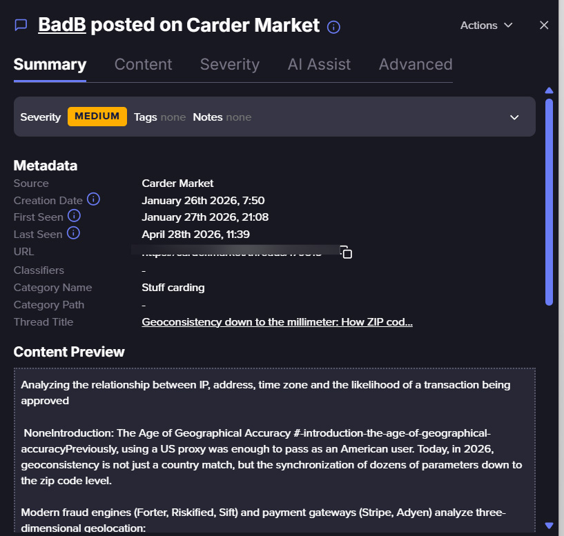 Forum post on Carding Market