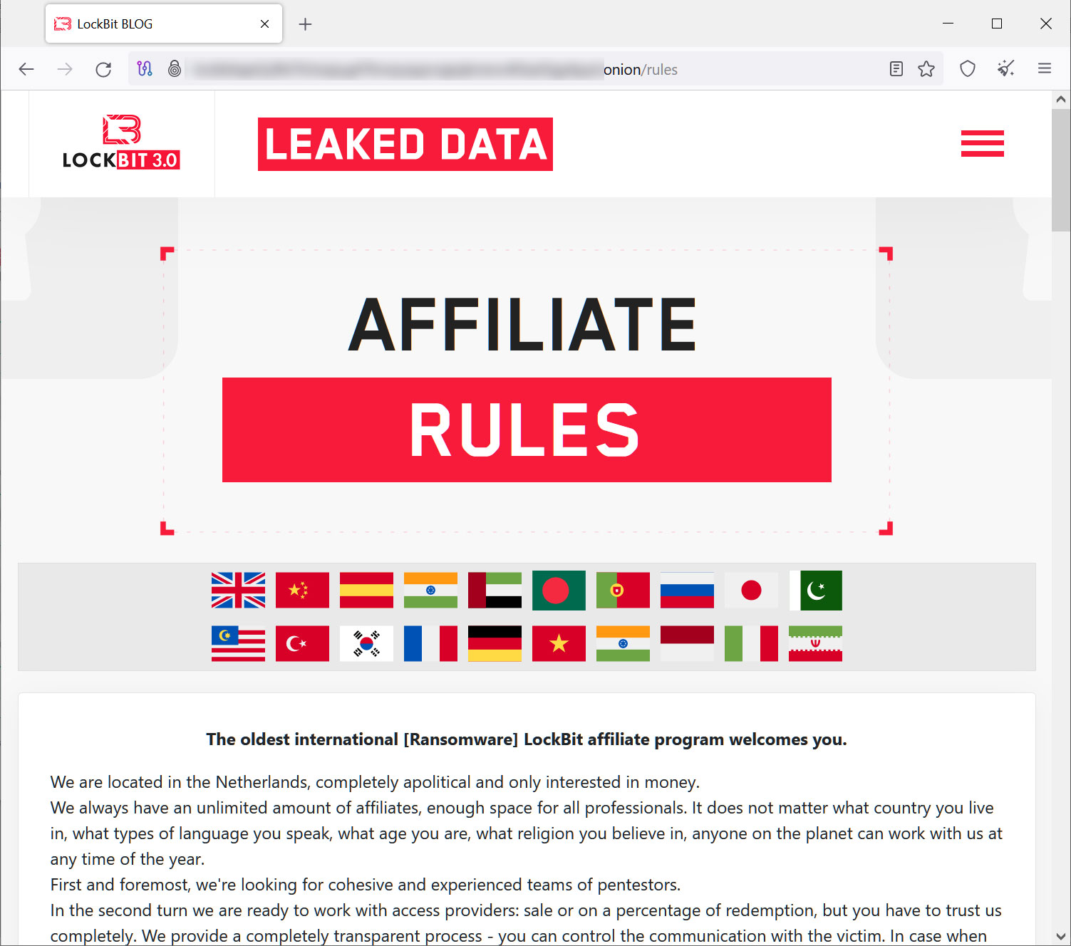 Ransomware Group Lockbit Affiliate Rules Page