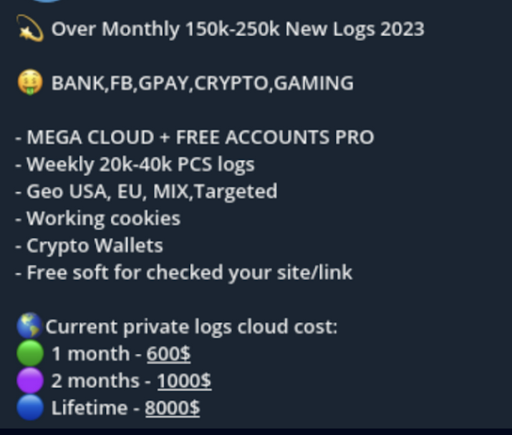 Ransomware Affiliates, Triple Extortion, and the Dark Web Ecosystem 4 Telegram Channel that Sells Stealer Logs