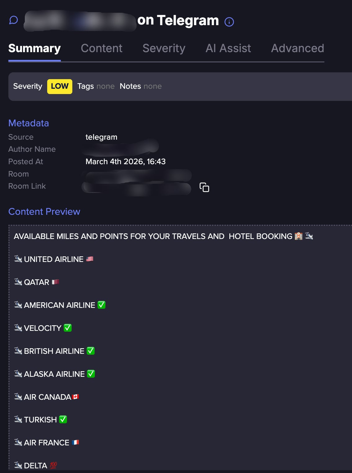 A typical Telegram post