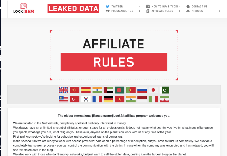 LockBit’s Affiliate Rules page