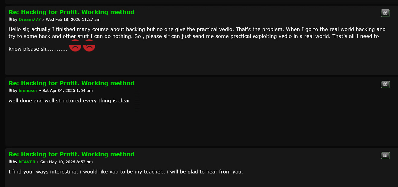 Screenshots taken from the thread in the forum