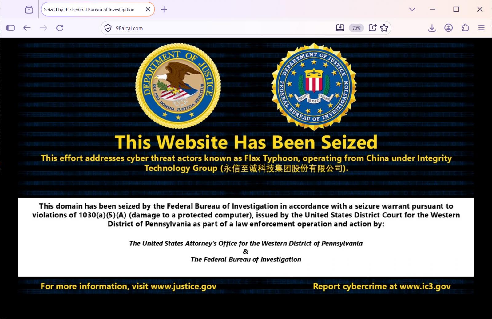 Flax Typhoon infrastructure seized by the DOJ