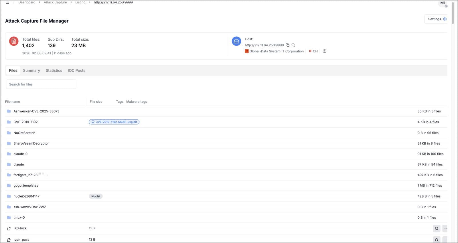Захват атаки Hunt.io, показывающий содержимое сервера злоумышленника.