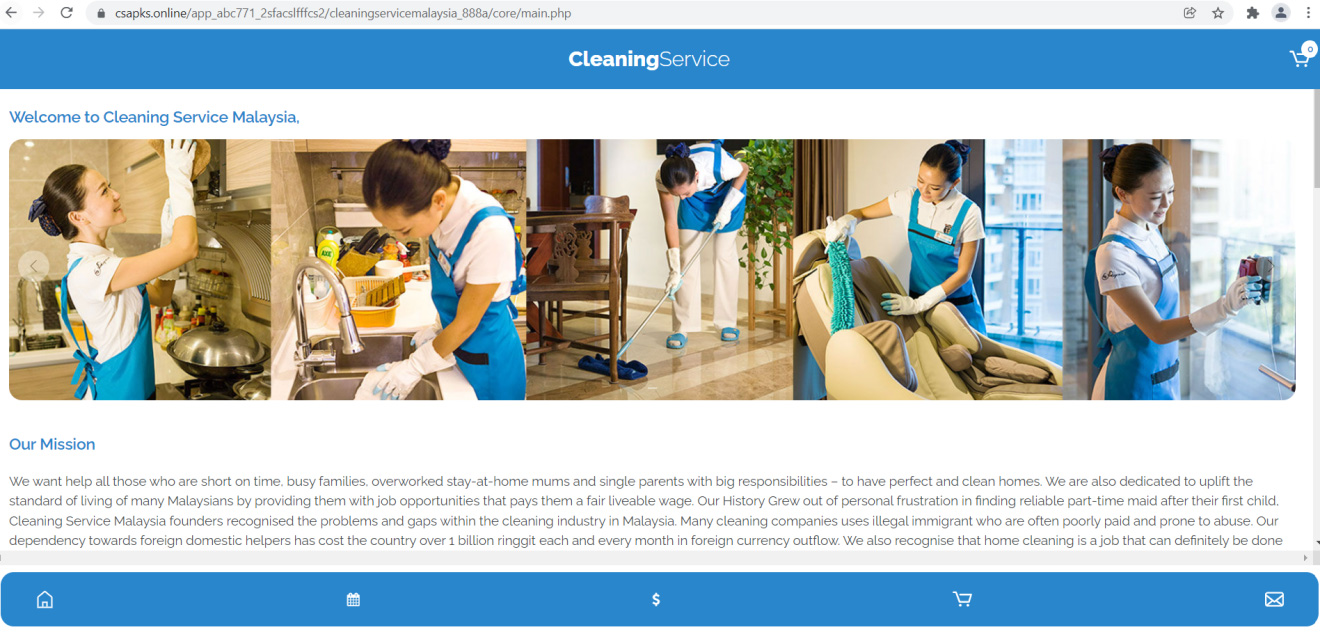 Fake housekeeping site created by threat actors