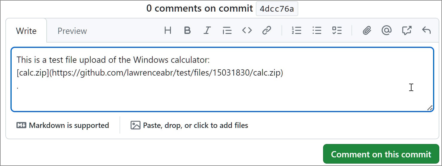 Download link auto-generated when adding a file to a comment